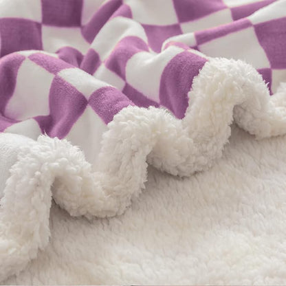 LOMAO Sherpa Throw Blanket Fleece Blanket with Checkered Pattern Soft Thick Blanket for Couch, Bed, Sofa Luxurious Warm and Cozy for All Seasons (Purple, 60"x80")