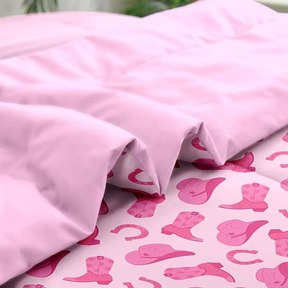 Comforter Set Queen Size, Pink Cowboy Cowgirl 7 Pcs Bedding for Kids and Adults, Cute American Western Bed Sheet Sets with Fitted Sheet 2 Pillowcases & 2 Shams
