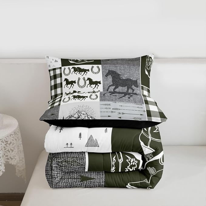 Erosebridal Rustic Horse Bedding Set, Retro Western Cowboy Horseshoe Comforter Set King, Southwestern Riding Boots Arrow Quilt Rustic Adventure Duvet Insert Cabin Lodge Bedroom Decor, 2 Pillow Cases