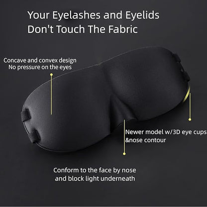 ALASKA BEAR Sleep Mask 2 Straps, Deep Concave Molded Foam Mask with Convex Eye Cups and Light Blocking Nose Contour, Two Adjustable Elastic Bands Stay on Head w/o Slipping, Black
