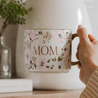 Sweet Water Decor Mug for Mom, 14oz Fine Bone China Cup with Gold Handle & Rim for Tea & Coffee Drinks, Gift Idea for Mother's Day, Mom's Birthday & Christmas, Cute Vintage Floral Design