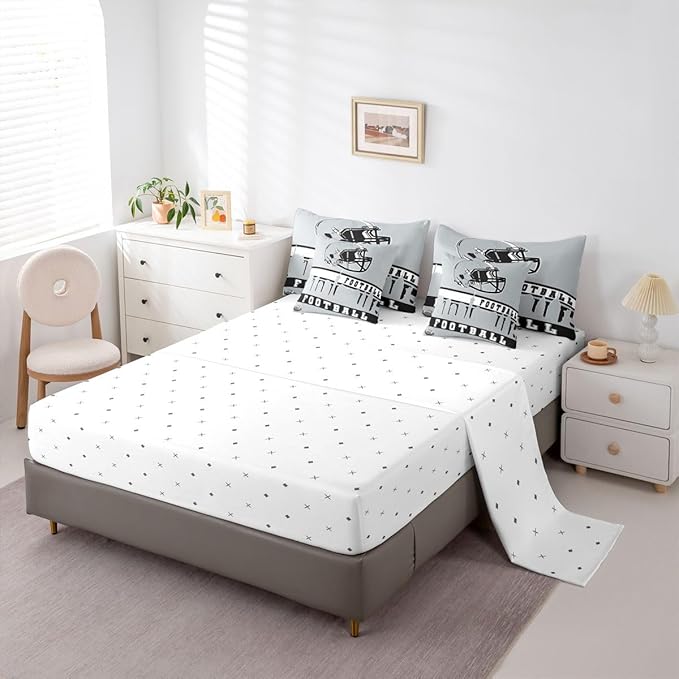 Erosebridal Football City 7 Pcs Comforter Set Twin Football Bedding Boys Girls Grey Rugby Game Sheet Set Bed in A Bag Football Fans Bedroom Decor Sports Ball Competition Bed Set