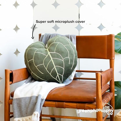 Green Philosophy Co. Anthurium Clarinervium Leaf Throw Pillow - Khaki Green