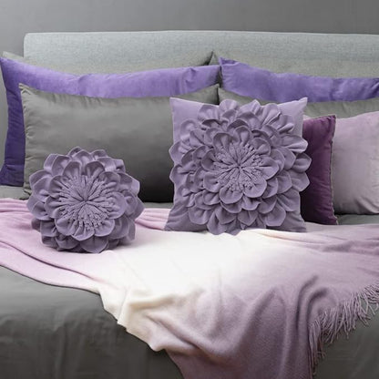 Decorative 3D Flower Throw Pillows with Insert Included Accent Round Pillow Handmade Cushion for Couch Bed Chair Living Room Home Decor 12 Inch Purple
