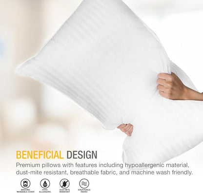Premium Gel Pillow Loft (Pack of 2) Luxury Plush Soft Bed Pillows for Home + Hotel Collection [Good for Side and Back Sleeper] Cotton Cover Dust Resistant - Standard Size White