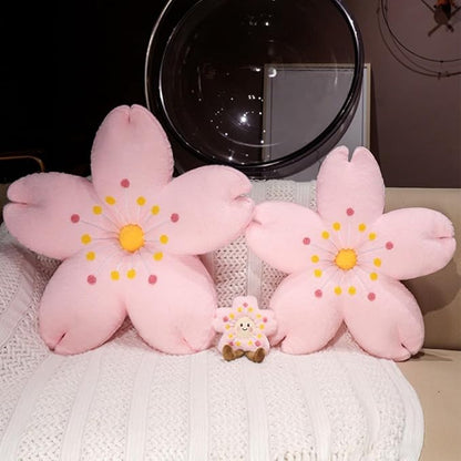 Plush Cherry Blossom Throw Pillow, Cute Pink Sakura Flower Cushion for Bedroom Study Living Room Sofa Chair, Cute Floral Home Decor for Women (Yellow Flower core, 21.6 inch)