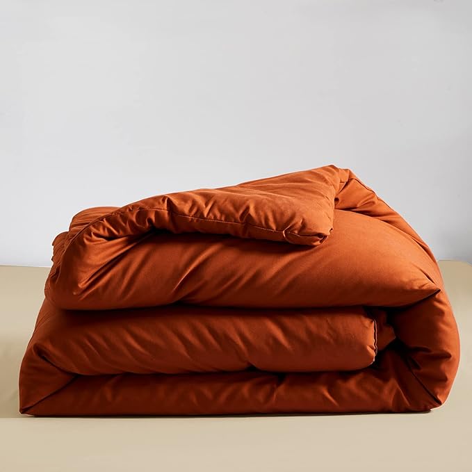 KAREVER Rust Comforter Sets Burnt Orange Bedding Set King Reddish Caramel Color Terracotta Bed Set 3 Pieces Women Lightweight Solid Burnt Orange Color Blanket Rust Quilts Set Breathable Bed Comforter