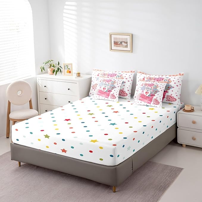 Feelyou Girls Like Cartoon Cute 7 Piece Bedding Set Queen Size Heart-Shaped Design Bed in a Bag for Adult Pink Envelope Comforter Set with Sheets Pink Polka Dot Room Decor Romantic Bed Set