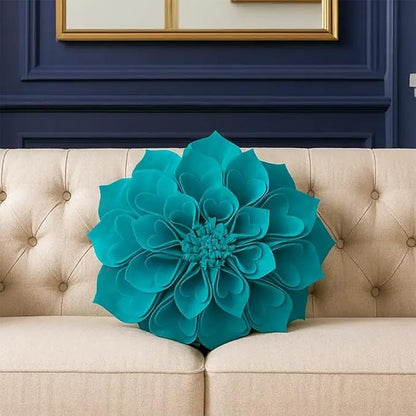 Fennco Styles Handmade 3D Heart-Shaped Petals Flower Decorative Filled Throw Pillow 13" Round - Teal Floral Pillow for Couch, Home Décor and Holiday, Housewarming Gift