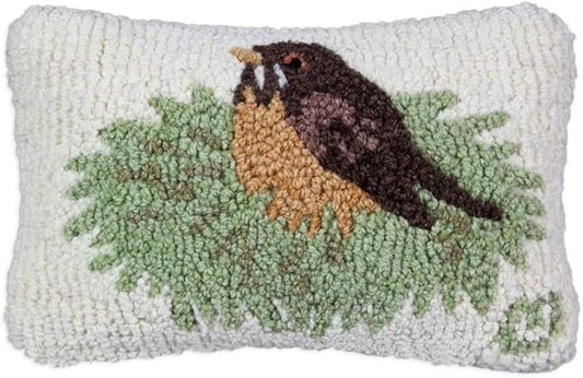 Chandler 4 Corners Artist-Designed Robin in Nest Hand-Hooked Wool Decorative Throw Pillow (8 in x 12 in) Bird Pillow for Couches & Beds - Easy Care & Low Maintenance - Nature & Wildlife Pillow
