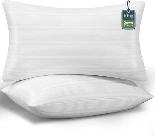 King Size Pillows Set of 2, King Pillows 2 Pack with Adjustable Down Alternative Polyester Fiber Fill, Hotel-Quality Comfort for Side, Back & Stomach Sleepers