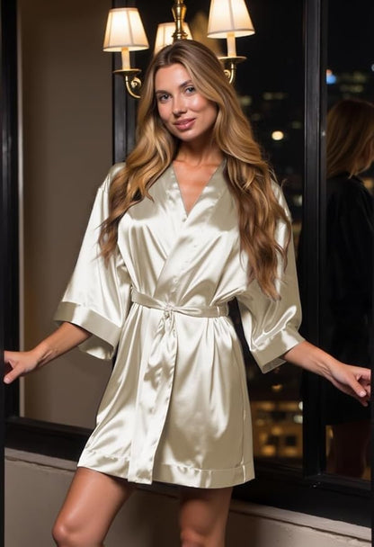 Turquaz Women's Bride Bridesmaids Silky Robe Satin Kimono Robes for Women Lingerie