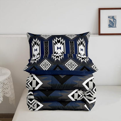 Feelyou Navy Blue Western Comforter Set Southwest Native Tribal Bedding Set Full Size for Kids Boys Girls Teens Room Decor Boho Geometric West Comforter Soft Microfiber