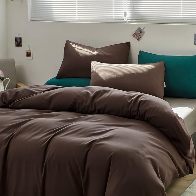 Wellboo Brown Comforter Sets Queen Solid Mocha Coffee Bedding Comforters Cotton Women Men Plain Dark Color Quilts Adults Deep Brownness Modern Chestnut Blankets Soft Durable Brown Bedding Farmhouse