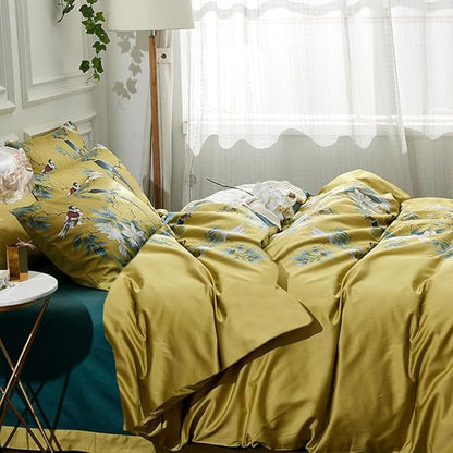 mixinni Vibrant Colored Comforter Twin XL Size Bed Floral Printed Comforter Set Flower Birds Bedding Comforter with 2 Pillowcases for All Season-Twin XL Size
