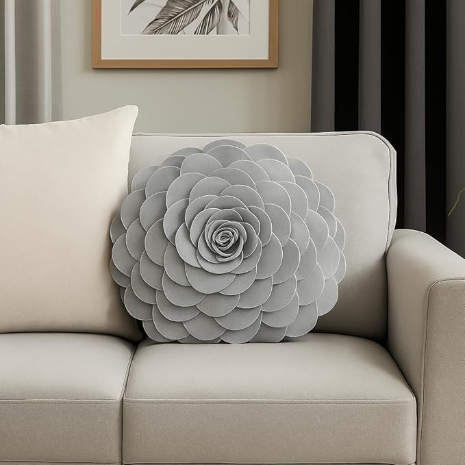 Fennco Styles Eva's Flower Garden Decorative Filled Throw Pillow 13" Round - Grey Floral Accent Pillow for Home, Couch, Bed, Living Room, Holiday and Office Décor