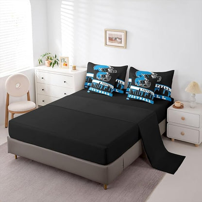 Erosebridal Football 7 Pcs Comforter Set King Football City Bedding for Teens Black Football Fans Sheet Set Bed in A Bag Rugby Game Bedroom Decor Sports Ball Competition Bed Set