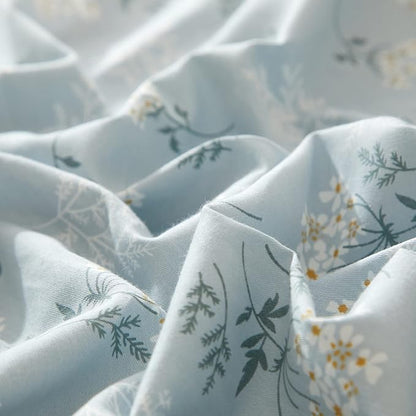 mixinni 3pcs Boho Floral Comforter Set Queen Size, Botanical Blue Flowers Leaves Cute Bedding Comforter Sets for Women, 1 Soft Garden Style Comforter and 2 Pillowcases for All Seasons