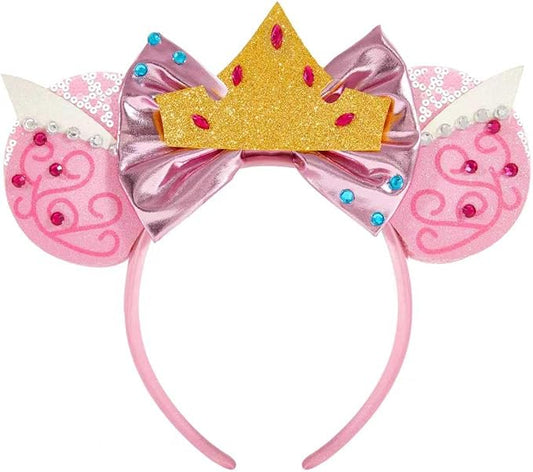 Mouse Ear Headbands,Sparkle Mouse Ears Headband for Women Girls Cartoon Princess Costume Cosplay Decoration (Pink Princess)