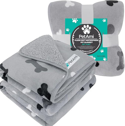 PetAmi Waterproof Dog Blanket for Medium Large Dogs, Pee Proof Pet Bed Couch Cover, Reversible Water Proof Blanket for Puppy Indoor Cat, Soft Dog Pee Crate Cover, Washable, 60x80 Bone Gray