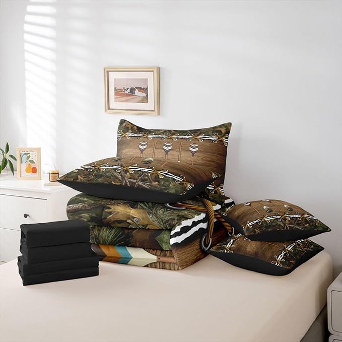 Erosebridal Camo Twin Comforter Set with Sheets | Lake Quant 7-Piece Bedding Set Mens Hunting Country Bed in a Bag, Farmhouse Woodland Animals Bed Sets,Camouflage Rustic Cabin Decor Camo Bed Set