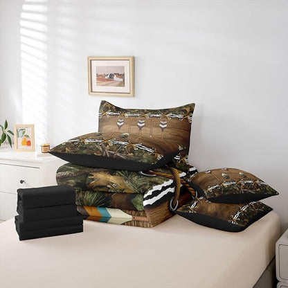 Erosebridal Camo Twin Comforter Set with Sheets | Lake Quant 7-Piece Bedding Set Mens Hunting Country Bed in a Bag, Farmhouse Woodland Animals Bed Sets,Camouflage Rustic Cabin Decor Camo Bed Set