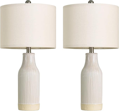 23.75" Modern Ceramic Table Lamps Set of 2, Stylish Bedside Lamps for Bedroom, Gorgeous Lamps for Nightstand, Lamps for Living Room, Farmhouse End Table Lamps, Cream Home Decor