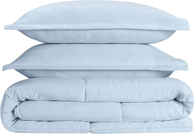 SERTA Simply Clean Ultra Soft Hypoallergenic Solid 3 Piece Comforter Set, King, Light Blue