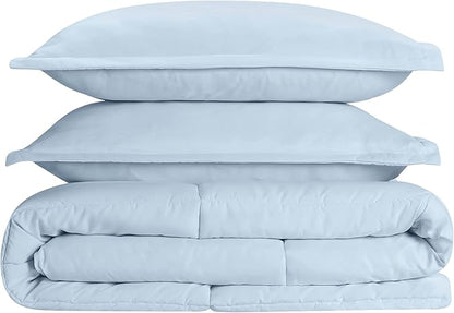 SERTA Simply Clean Ultra Soft Hypoallergenic Solid 3 Piece Comforter Set, King, Light Blue