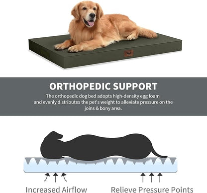 Outdoor Dog Bed for Small Dogs & Cats, Waterproof Dog Crate Mat Orthopedic Egg Crate Foam with Washable Removable Oxford Cover, Brown