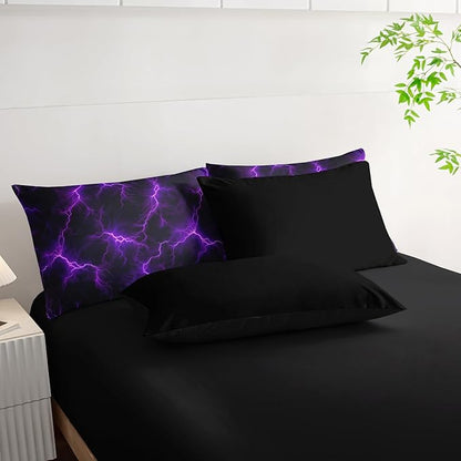 Violet Lightning Comforter Set King Thunder Bedding Sets 7PCS,Purple LightLight 7 Piece in A BagLight Violet Lightning Bedding Set 7 Piece in A Bag,Bed Sheet Set Abstract Decor All Seasons