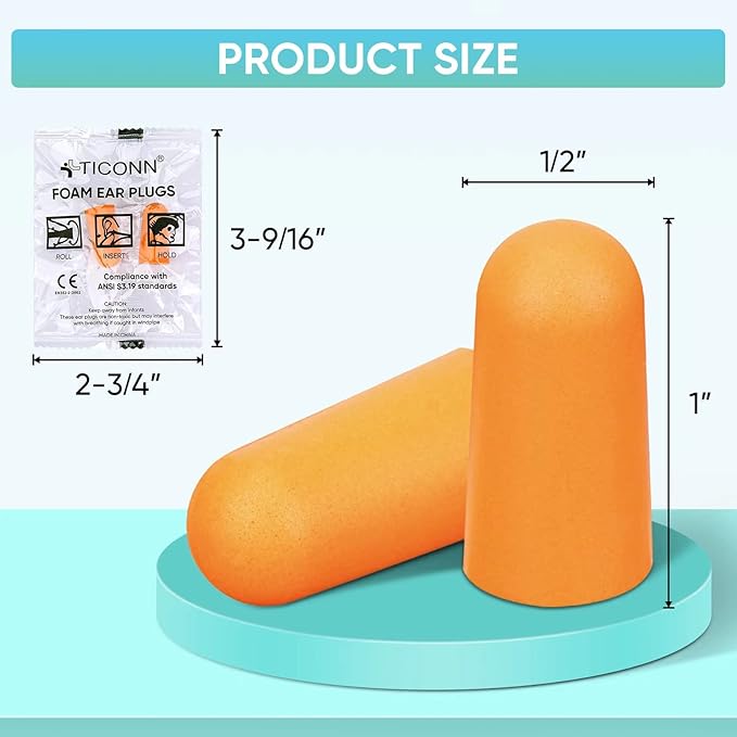 TICONN 20 Pairs Ear Plugs, 32dB Noise Reduction Earplugs for Sleeping Hearing Protection Travel Study Concentration Construction Site (20 Pairs)