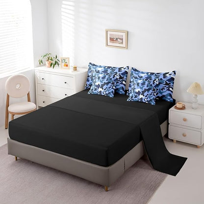 Erosebridal Duck Hunting 7 Piece Comforter Set Queen Size Camo Bedding for Kids Boys Army Camouflage Hunting Bed in A Bag Sheet Set Vintage Blue Black Room Decor Wild Animal Duck Rustic Bed Set