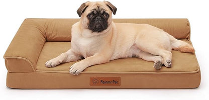 Orthopedic Dog Bed Medium Size Dog, Memory Foam Dogs Bed for Medium Dogs, Washable and Removable Microsuede Cover, Waterproof Liner, Non-Skid Bottom, 30x20x6 Inches, Khaki