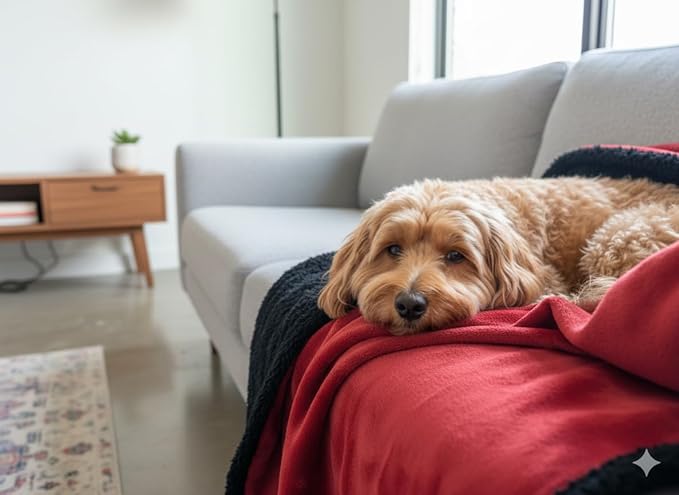 Waterproof Throw Blanket - Sherpa Fleece Reversible Throw, Soft Warm Leak-Proof Bed & Couch Protector for Kids, Pets & Everyday Spills (Velvet Red/Obsidian Black, Throw 50x60