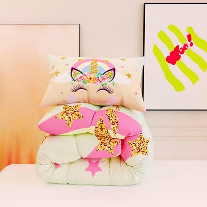 Unicorn Comforter Set,Floral Pink 3D Pattern for Kids Teens Adults,Decorative Bedding Comforter Sets with 2 Pillow Shams, Twin Size