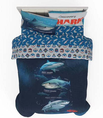 Collectibles Discovery Shark Week Bedding 5 Piece Super Soft Comforter and Sheet Set, Full, (Officially Licensed Product) by Franco