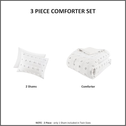 Intelligent Design Queen Comforter Set, Clipped Jacquard Comforter Set Chic Pompoms Accent, All Seasons Lightweight & Fluffy Comforter Bed Set with 2 Shams, Lucy, Full/Queen Ivory 3 Piece