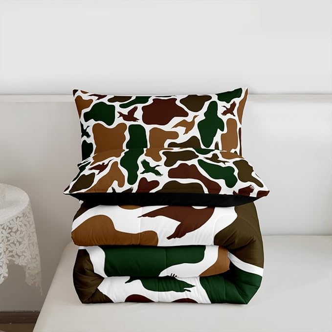 Erosebridal Camo Army Comforter Set Full Size Hunting Duck Bedding Set for Adults Teens Military Camouflage Comforter Wild Farmhouse Woodland Quilt Bedroom Decor