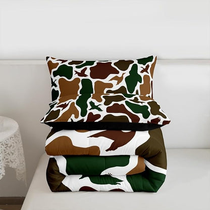 Erosebridal Camo Army Comforter Set Twin Size Hunting Duck Bedding Set for Adults Teens Military Camouflage Comforter Wild Farmhouse Woodland Quilt Bedroom Decor