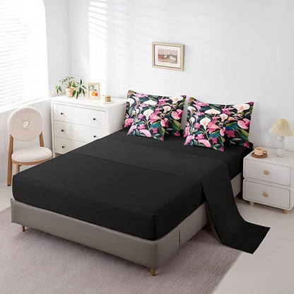 Feelyou Flower Comforter Set King Size 7 Pieces Palm Leaf Bedding Set for All Season Floral Blossom Tropical Botanical Nature Theme Bed in a Bag with Comforter, Sheets, Pillowcases & Cushion Cover