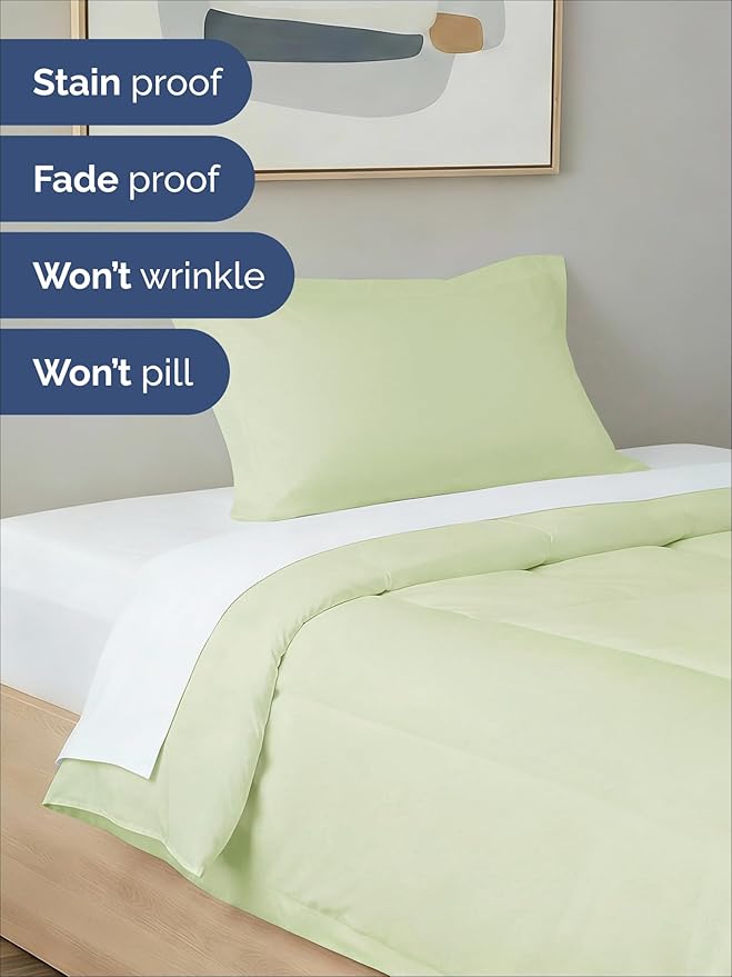 Twin XL Comforter Set - 2 Piece Bed Set for All Seasons - 1 Soft Quilted Comforter with Corner Tabs & 1 Pillow Sham - Comfy & Breathable - Premium Down Duvet Insert - Twin XL Size, Light Sage Green
