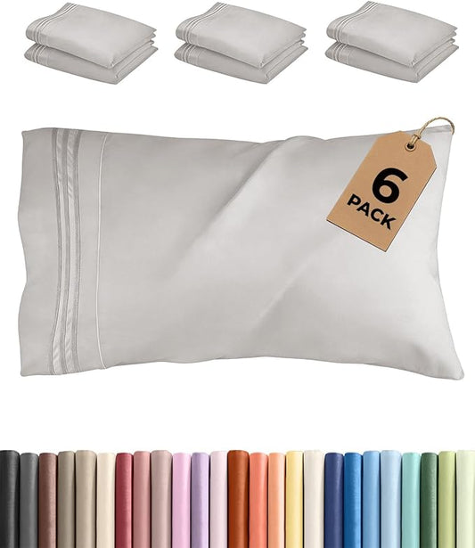 Queen Pillow Cases Set of 6 - Ultra Soft Hotel Quality Pillowcase Covers - Comfy, Cozy & Wrinkle Free - Shrink, Stain & Fade Resistant - Machine Washable Pillow Protectors - 6 Piece Set - French Grey