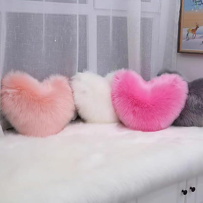 HANDKEI Love Pillow, Heart-Shaped Long Plush, Pink Imitation Wool, Living Room Sofa, Cute Cushion, Bedside Cushion (White Gray, 15.74 inch X 19.68 inch)
