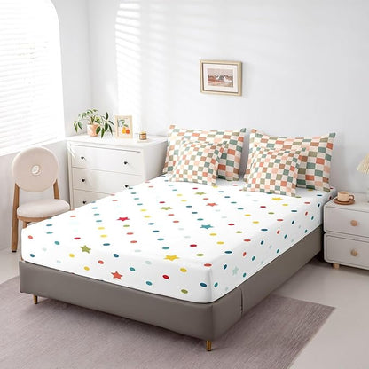 Feelyou Multicolored Checkered Retro 7 Piece Bedding Set Kids Boys Geometric Vintage Comforter Set with Sheets King Size Ivory White Colorful Bed in a Bag Modern Simple Groovy Aesthetic Room Decor
