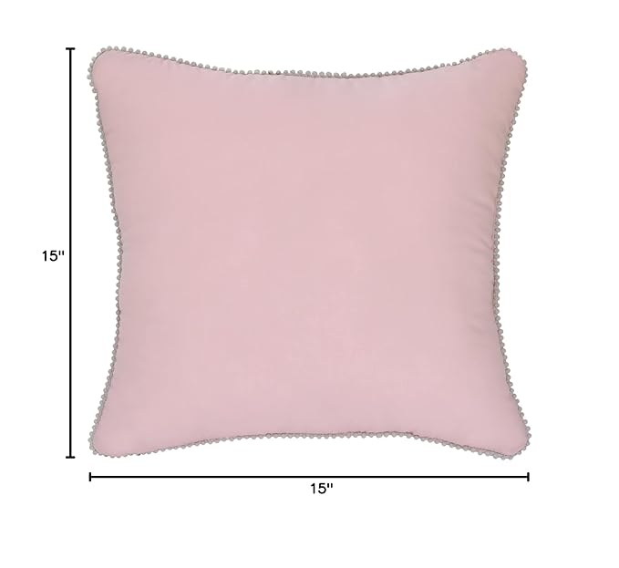 Disney Princess Enchanting Dreams Pink and Gold Embroidered Crown Decorative Throw Pillow with White Pom Pom Trim