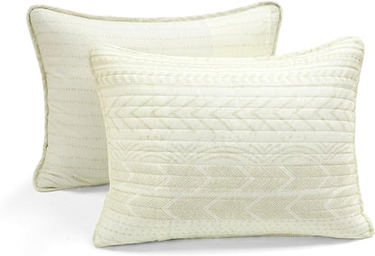 Lush Decor Hygge Geo Pattern Striped 3 Piece Quilt Bedding Set, Full/Queen, Ivory
