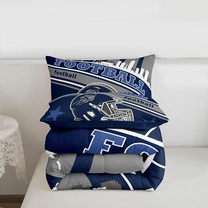 Feelyou Football Bedding Set Boys Girls King Size Rugby Sports Comforter Set Women Men Football City Duvet Quilt Gray Blue Blue Decor Breathable Soft Microfiber Lightweight
