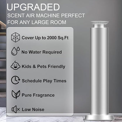 Wirless Rechargeable Waterless Scent Diffuser Kit, Includes 5 Premium Oils, 2000 Sq.Ft Coverage,Hotel Scent Diffuser for Home, Studio, Cordless Essential Oil Diffuser Large Room, APP Control - Silver
