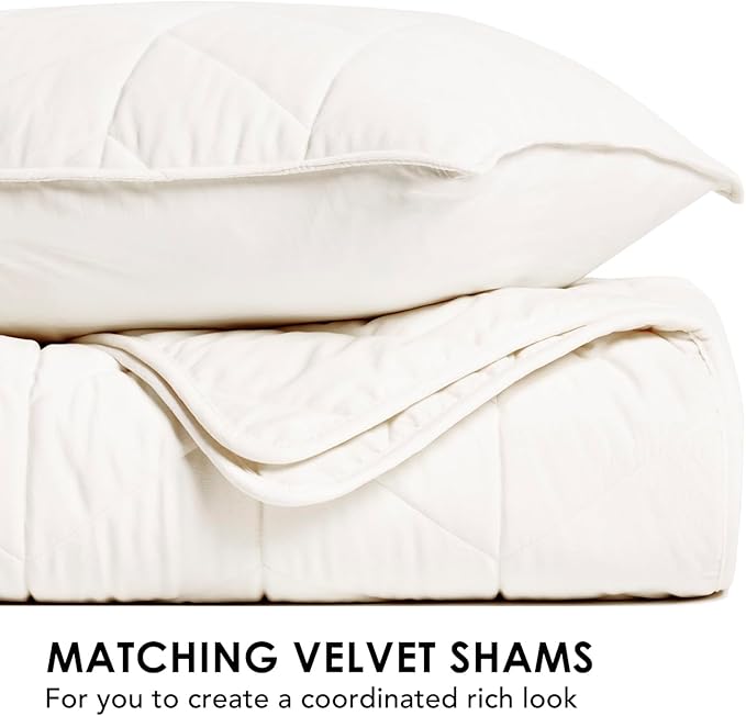 EVERGRACE 3 Pieces Luxurious Queen Velvet Quilts, Ultra Soft Lightweight Velvet Comforter Set, Matelasse Oversized Diamond Bedspread Coverlet for All Season with 2 Shams, Cream White, 92"x96"